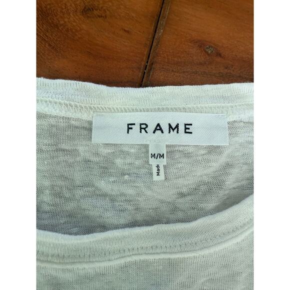 FRAME Organic Linen Tee Top White Minimalistic Basic Size Medium - Picture 6 of 7
